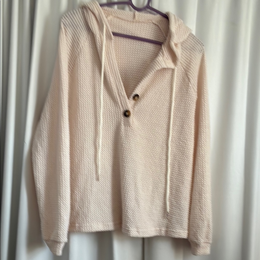 Cream Hooded Sweater with Button Detail